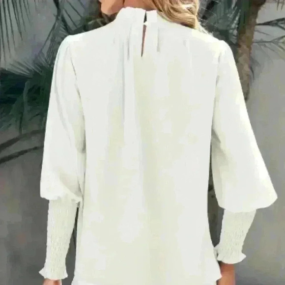 White Long Sleeve Mock Neck Blouse XXL/14 - Picture 2 of 5